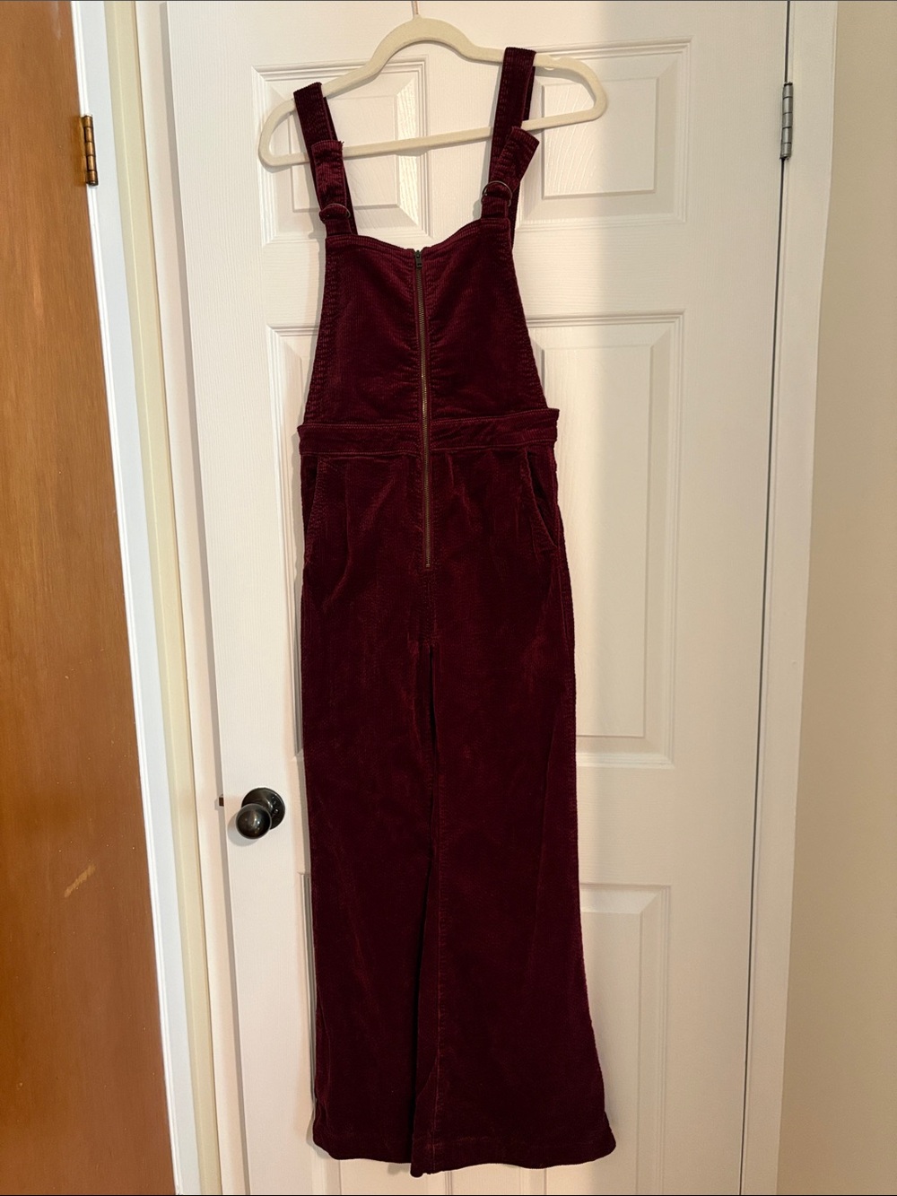 Rolla’s burgundy corduroy zip up overalls, size 27